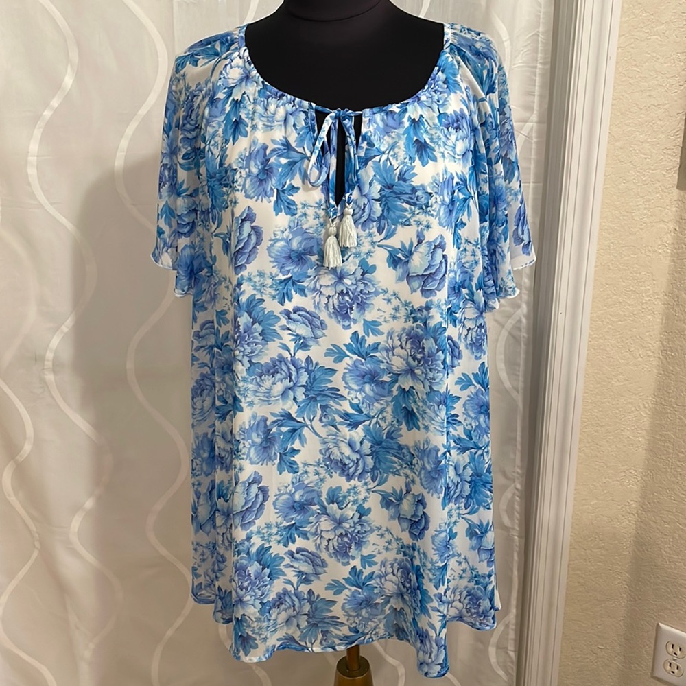 Show Me Your Mumu, White & Blue, Lined, Floral Print Mini Dress, Size Me…